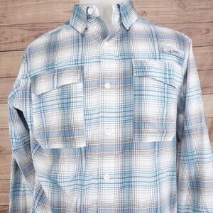 Habit Shirt Mens Large Blue Plaid Vented Fishing Long Sleeve Button Front UV